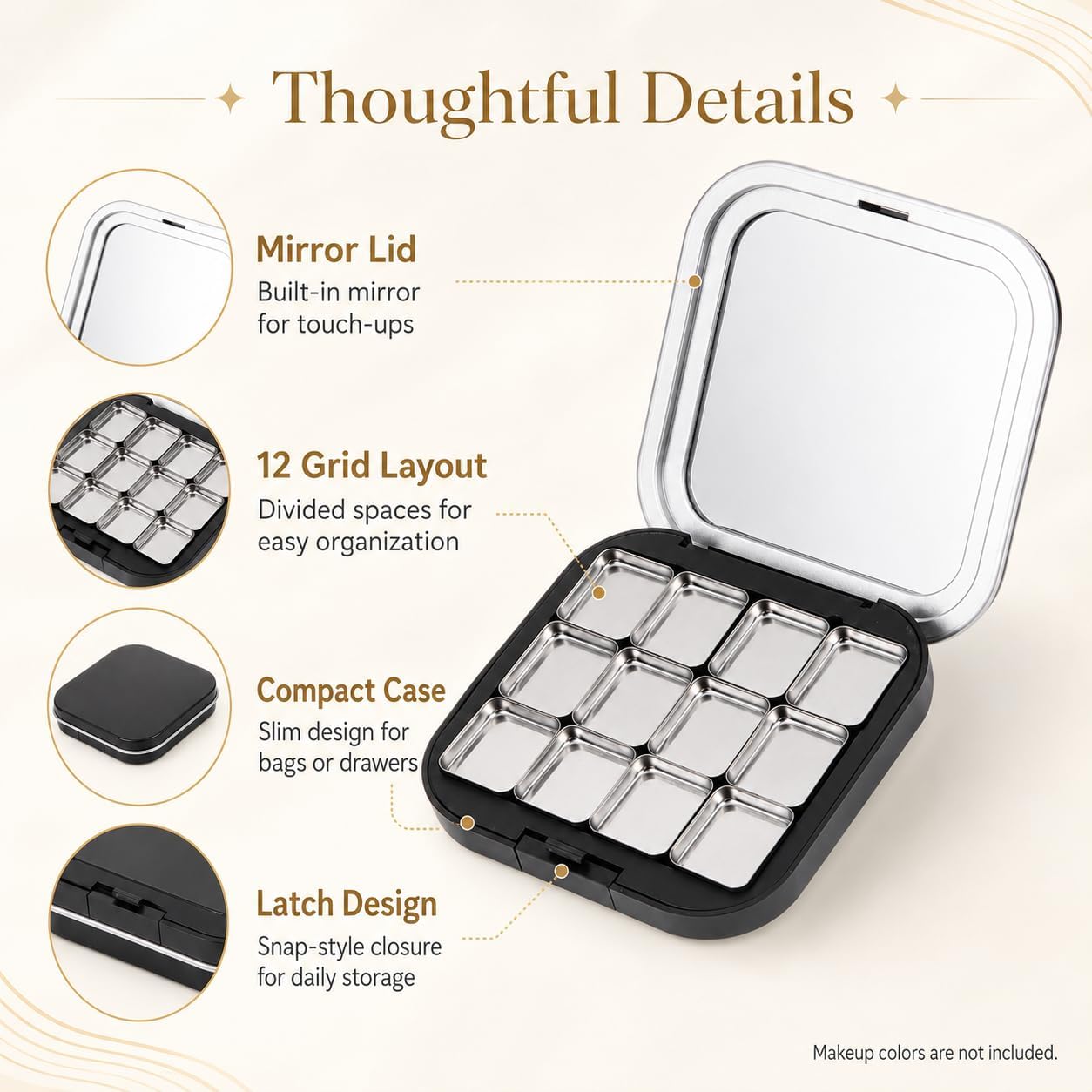 Magnetic Makeup Palette - 2 Pack Small Empty Eyeshadow Organizer with 12 Grids | Refillable Cosmetic Case for DIY Depotting