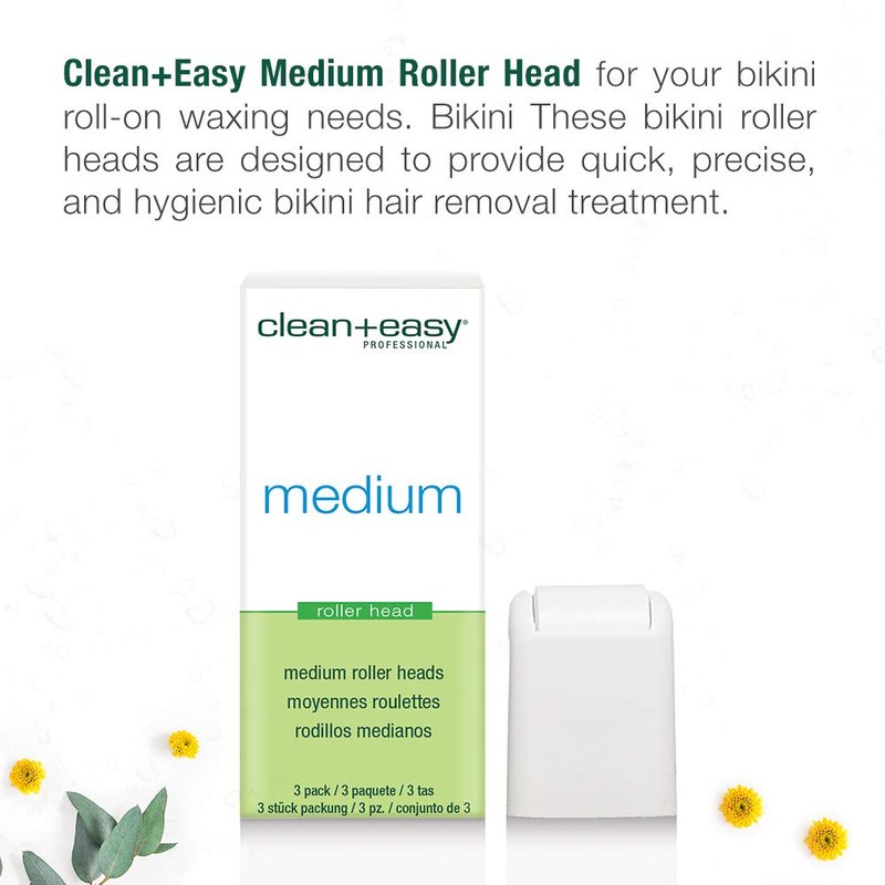 Clean + Easy Medium Wax Roller Heads – Roll On Wax Applicator Refill Heads for Hair Removal, 3 Pack