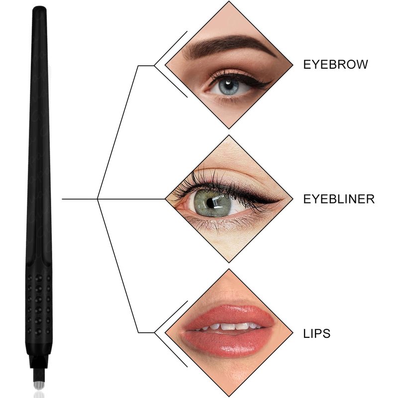 5 Pcs Disposable Microblading Pen Set – Precision Eyebrow Tattoo Tools with Multiple Blade Sizes – Ideal for Permanent Makeup Artists,& Eyebrow Shaping (Black pen - Black Flex-U18-5pcs)