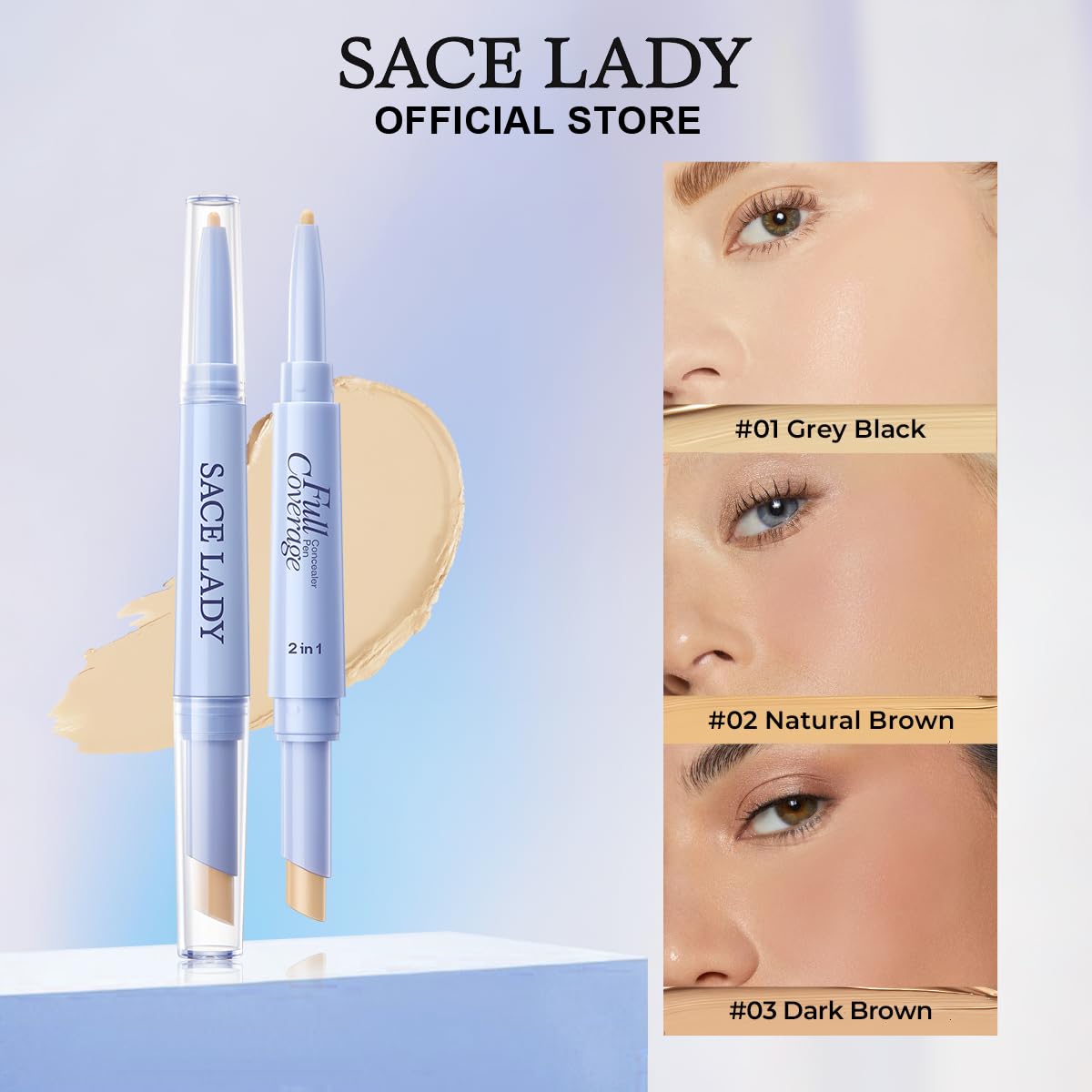 Full Coverage Concealer Pen - Dual-End Waterproof Stick for Dark Circles & Blackheads | Lightweight & Sweatproof - #01 Light Natural