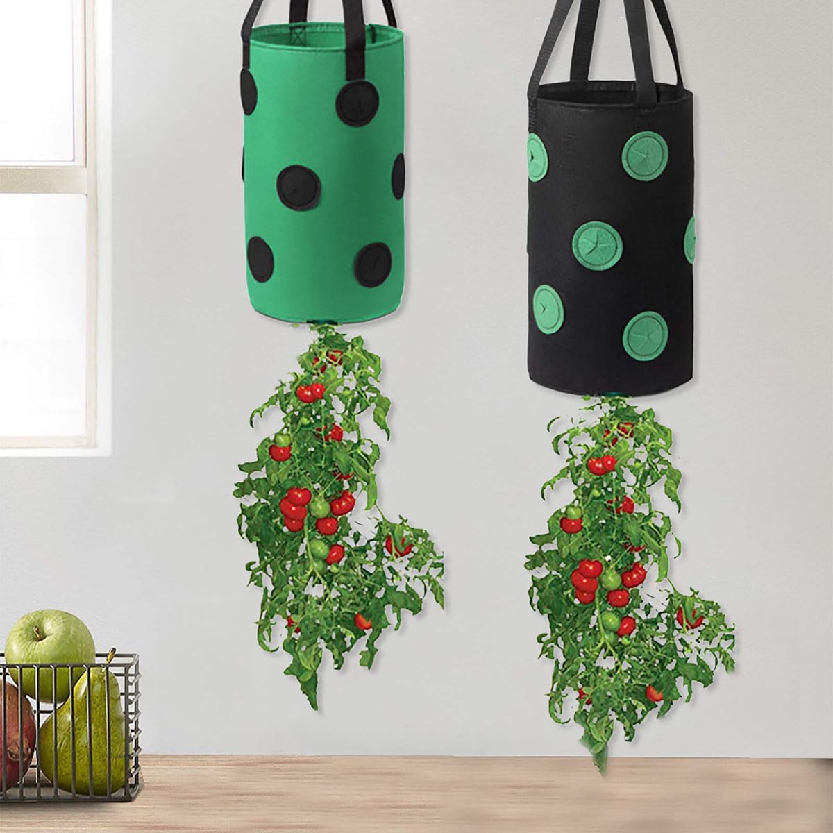 Garden Hanging Tomato Strawberry Planting Grow Bag, 3 Pcs Upside Down Vegetable Planter with 12 Grow Holes and Handle, Grow Hanger Bag for Vegetable Fruit Garden