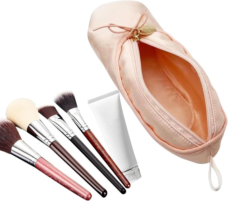 Ballet Shoe Pink Makeup Bag - Cute Cosmetic Organizer for Girls | Mini Bow Design, Perfect for Dance Recitals