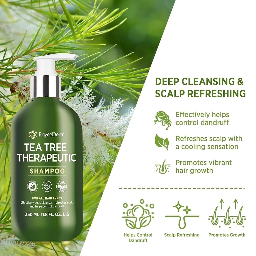Tea Tree Shampoo - Anti-Dandruff Scalp Care for Dry, Itchy Hair | Paraben & Sulfate Free, 2 Pack