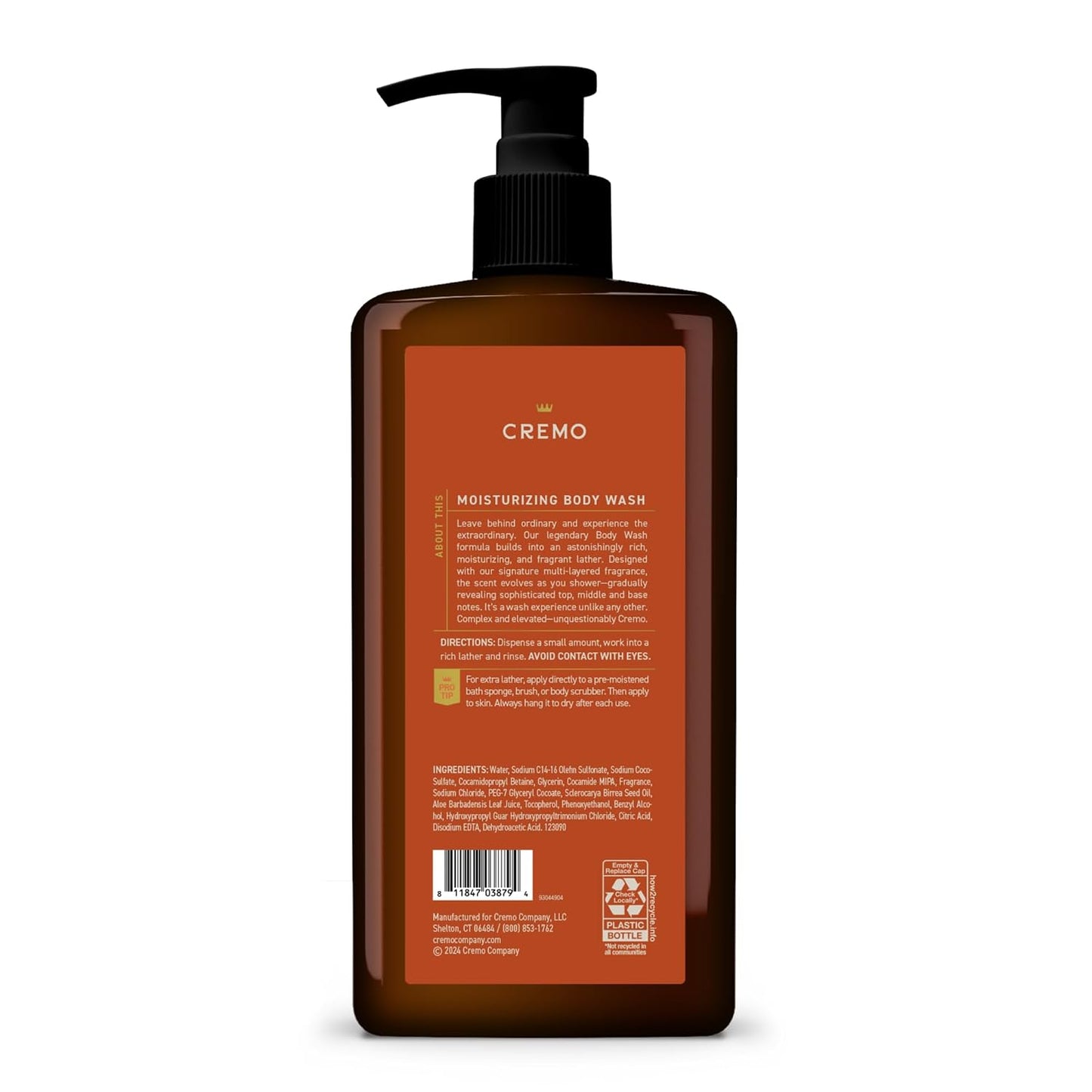Cremo Golden Amber Body Wash for Men - Rich Lather, 32 Fl Oz