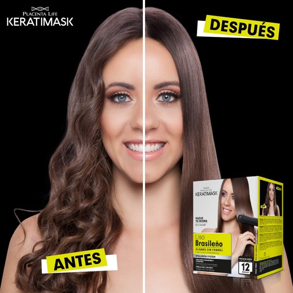 PLACENTA LIFE KERATIMASK Brazilian Straightening Kit with Keratin and Hyaluronic Acid - Keratin Treatment- Get a perfect smooth, shiny and silky- Formaldehyde FREE