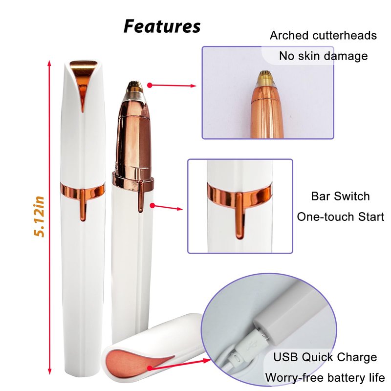 LiXiongBao 2 Pack USB Rechargeable Portable Electric Eyebrow Trimmer Pen for Women,Painless Precision Eyebrow Hair Remover, Safe Eyebrow Shaver Razor Tool for face Leg Lip Armpit Hand(White)