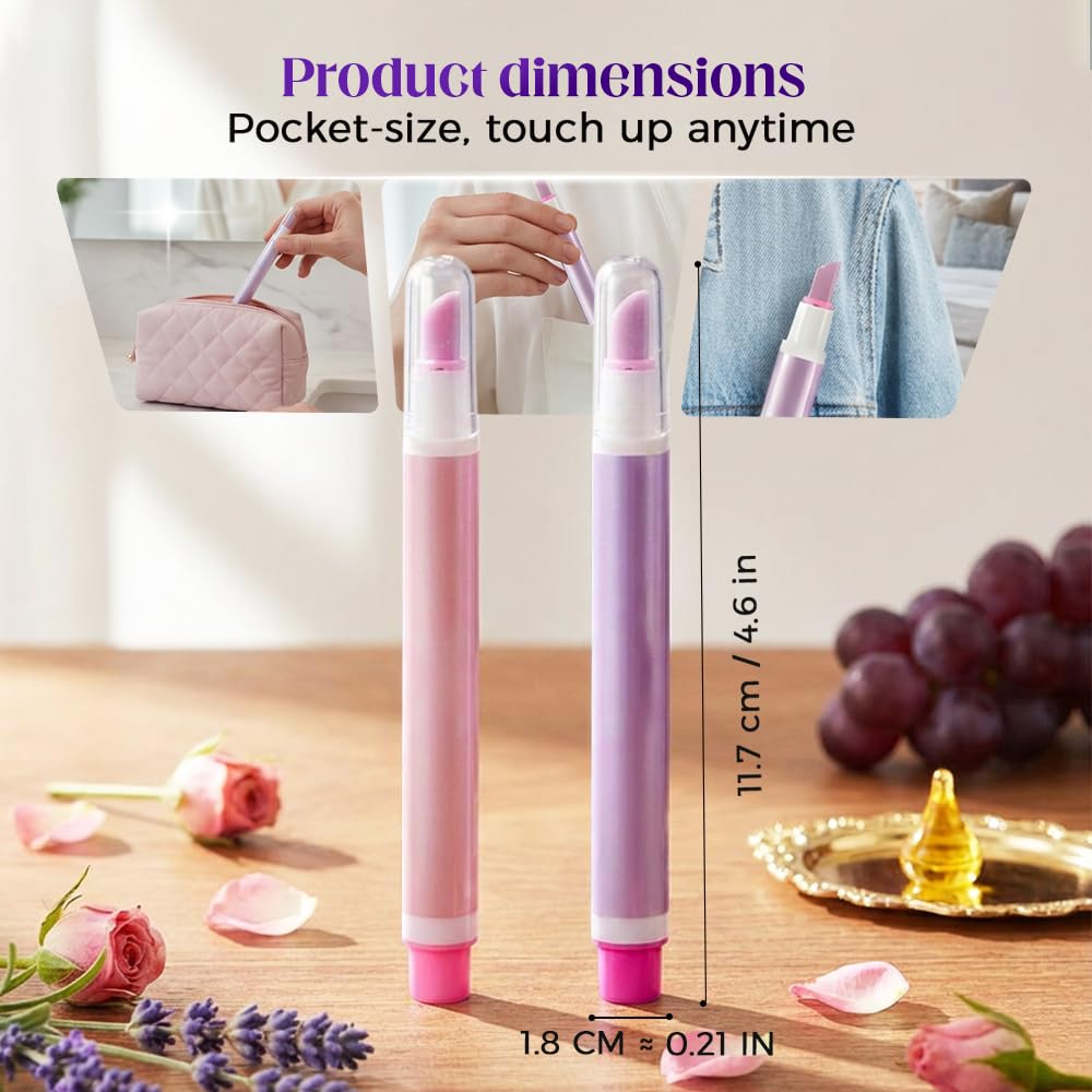 Cuticle Oil Pusher Pen - 2-in-1 Ceramic Tool for Hydrating Nail Care | Portable Lavender Scented (Purple & Pink)