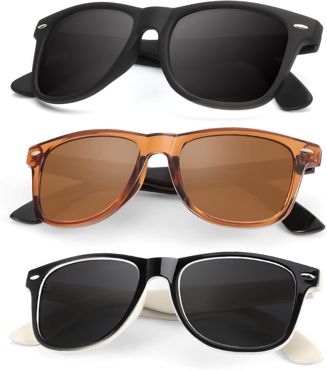 KALIYADI Polarized Sunglasses - Matte Finish, UV Blocking, Color Mirror Lenses | 3-Pack for Men & Women
