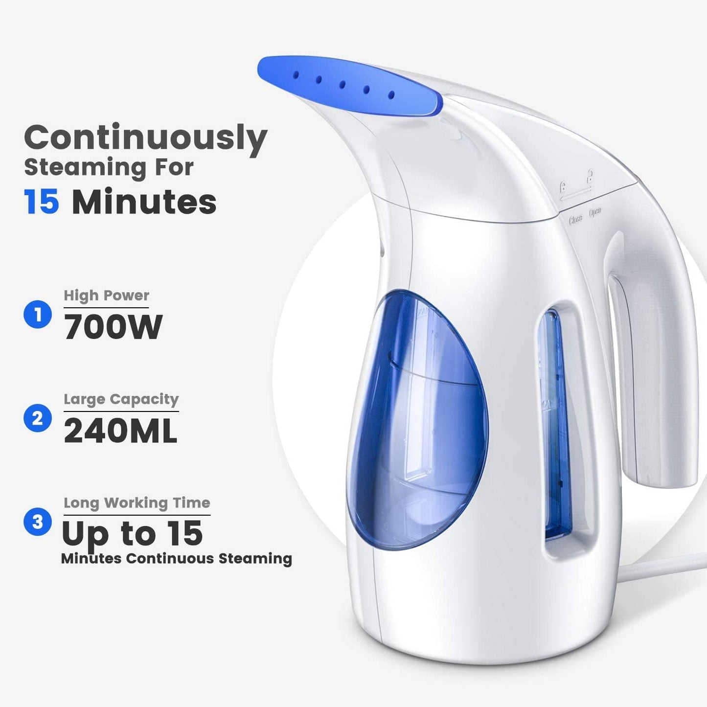 HiLIFE Portable Handheld Clothing Steamer - 700W Quick Wrinkle Remover | 240ml Capacity - Blue