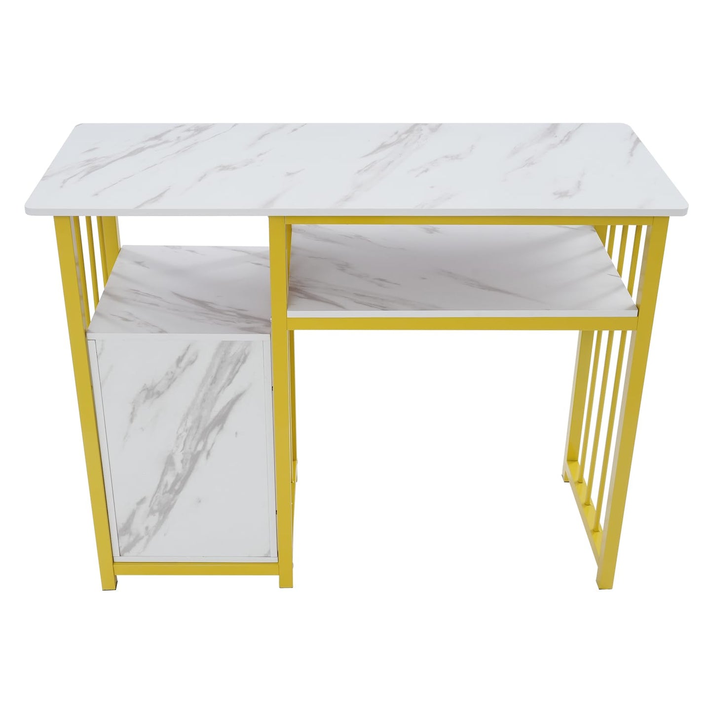 kangten Manicure Table for Nail Tech, Golden & Marbling Texture Nail Station with 3 Storage Drawers and Shelf, Nail Table with Metal Frame for Beauty Home Salon Spa