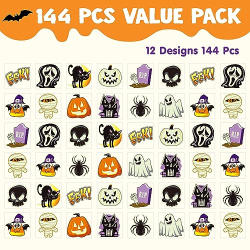 JOYIN 144 Glow-in-the-Dark Halloween Temporary Tattoos for Kids - 12 Spooky Designs