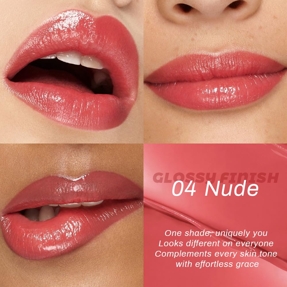 HHLTOH Nude Honey Lipstick Tinted Lip Balm - Shine Moisturizing Lipstick for Women, Natural Nourishing Hydrating Lip Color Gloss Stain for Dry Lips, Tint Sheer Lightweight Makeup, Vegan - 1Pc #04 Nude