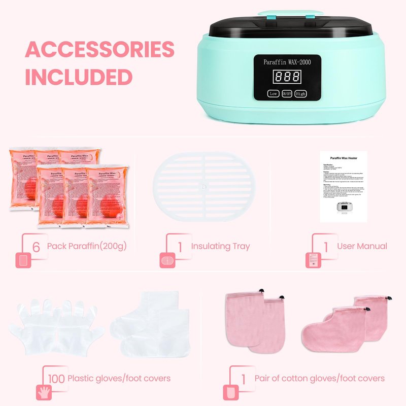 Paraffin Wax Machine for Hand and Feet - 3500ml Hot Wax Hand Wax Machine with 6 Pcs Paraffin Bath Wax, Auto-time and Keep Warm Paraffin Hand Wax Machine(Blue)
