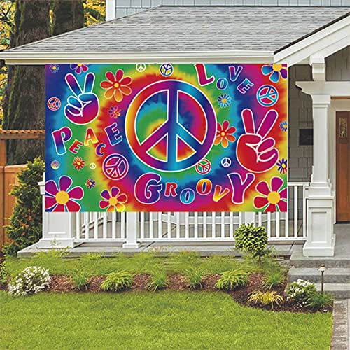 Retro Hippie Backdrop Banner - 71x44 Inch Polyester for 60's Party