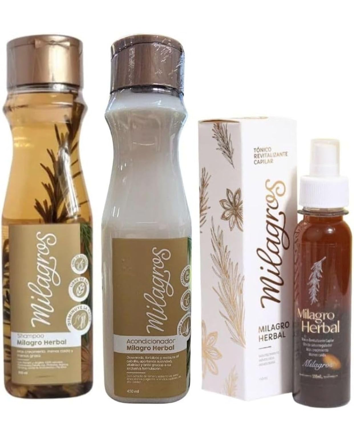 Milagro Herbal Hair Care Kit | Paraben-Free Shampoo, Conditioner & Toner - 3 Pack, 4.4 Fl Oz