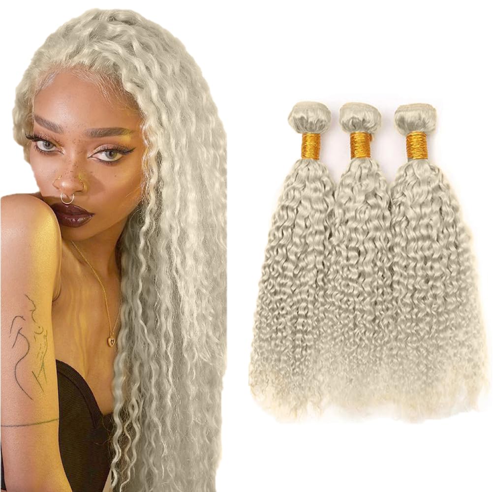 28 30 32 Inch Ash Blonde Bundles Human Hair Champagne Golden Water Wave Bundles Brazilian Virgin Grey Blonde Wet and Wavy Bundle Hair Weave