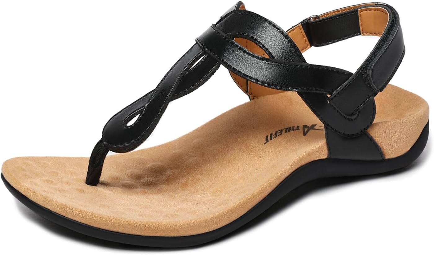 Orthopedic Arch Support Sandals for Women - Comfortable Thong T-Strap Casual Flats