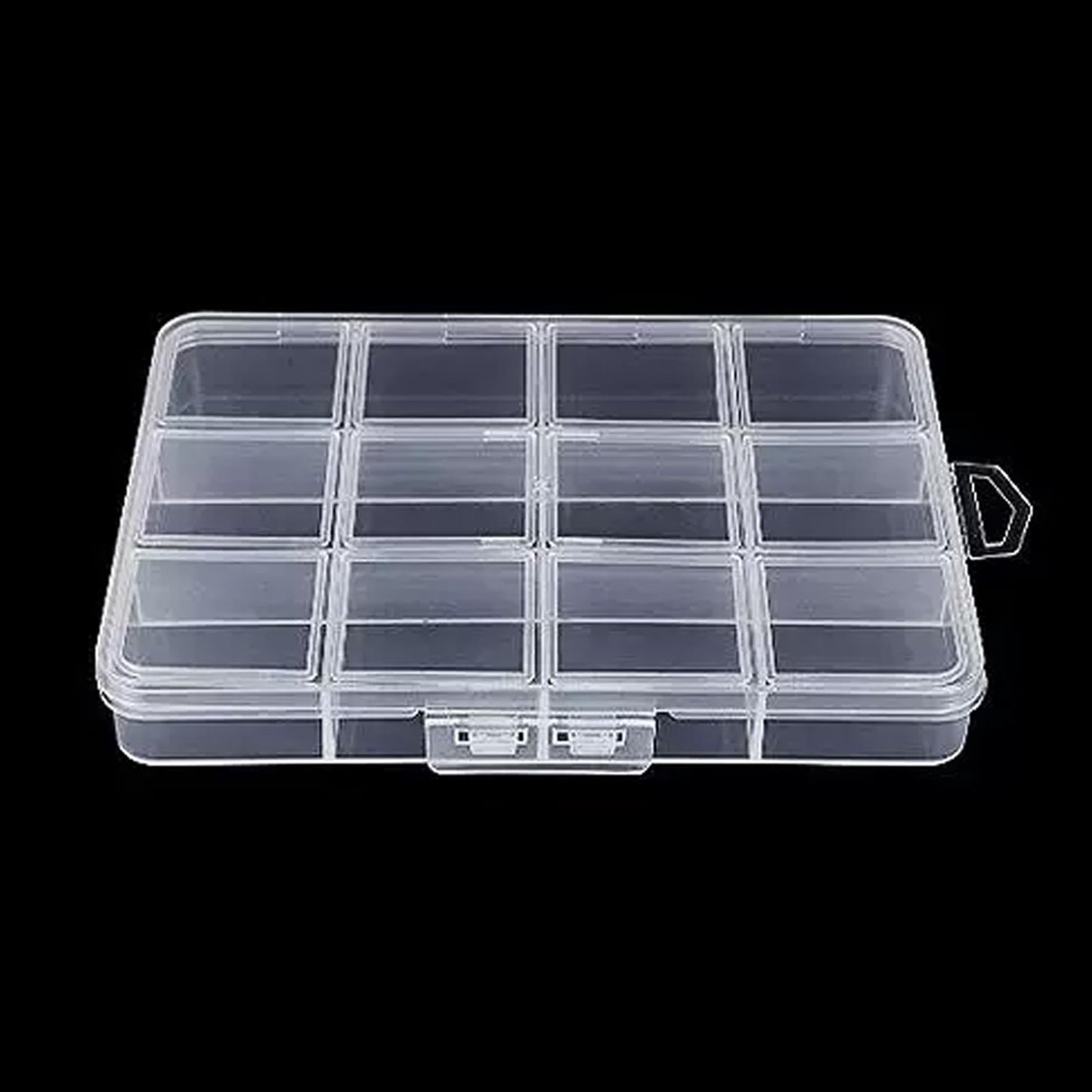 12-Grid Plastic Storage Box - Clear Bead Organizer with Hinged Lid, Mini Craft Supply Container