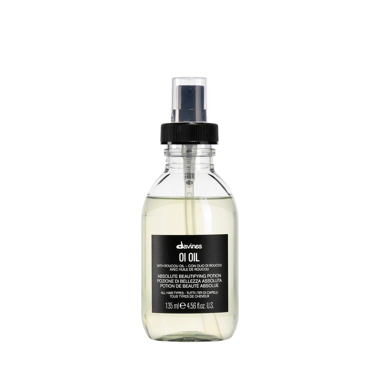 Davines OI Oil, Multi-Function Potion for All Hair Types - Weightless Anti-Frizz & Shine-Enhancing Serum with Roucou Oil - Detangles & Replenishes Moisture Hydrating Treatment, 4.56 Fl Oz