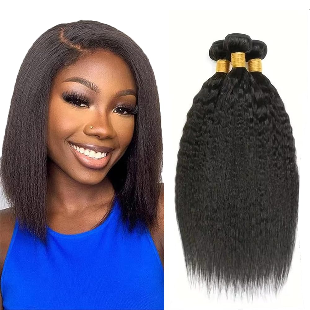 22 24 26 inch #1B Kinky Straight Bundles Yaki Straight Human Hair Bundles Natural Black Yaki Human Hair Bundle 150g