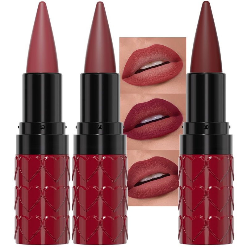 Ruby Dark Red Matte Lipstick & Lip Liner Set - Long Lasting Waterproof | 3 Pcs Combo for Flawless Ombre Effect