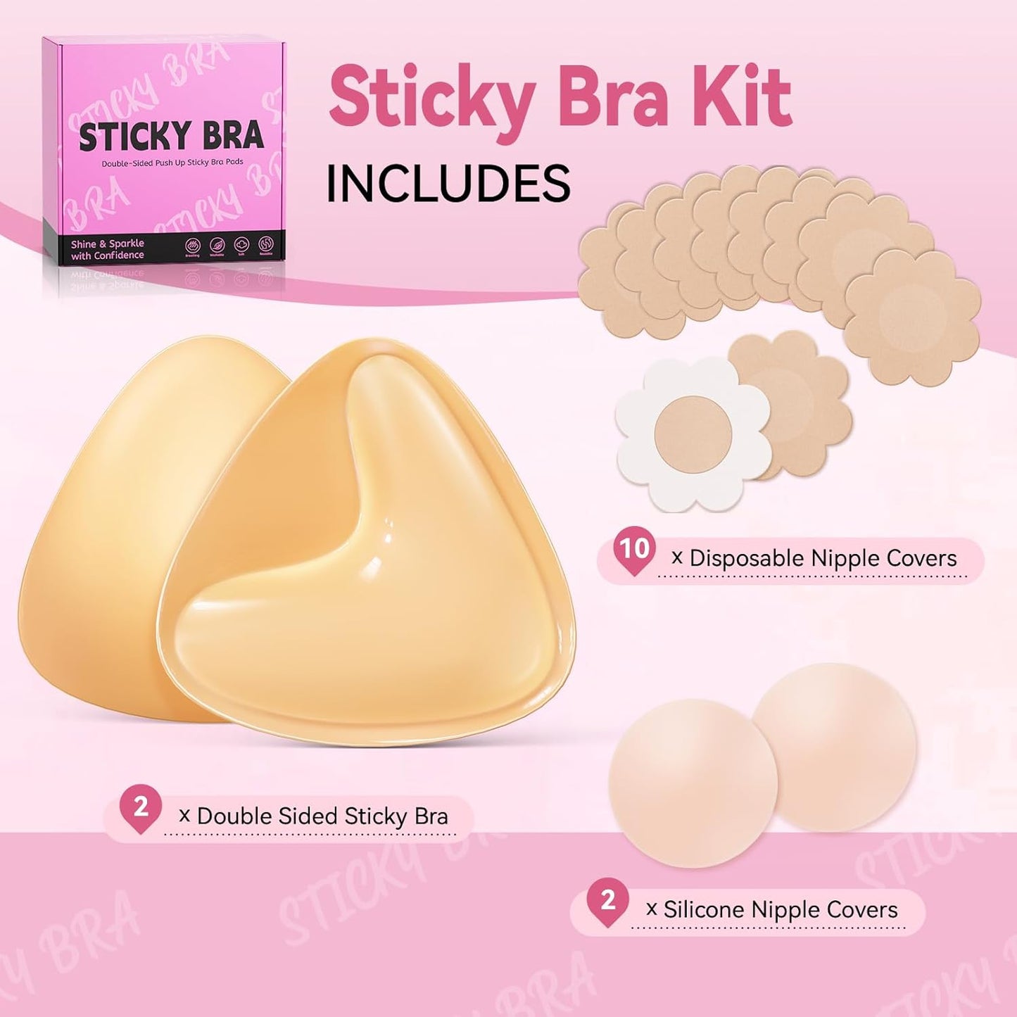 Ultra Push-Up Sticky Bra Pads Inserts - Double-Sided Adhesive for Sports & Swimsuits | Extra-Large, Beige