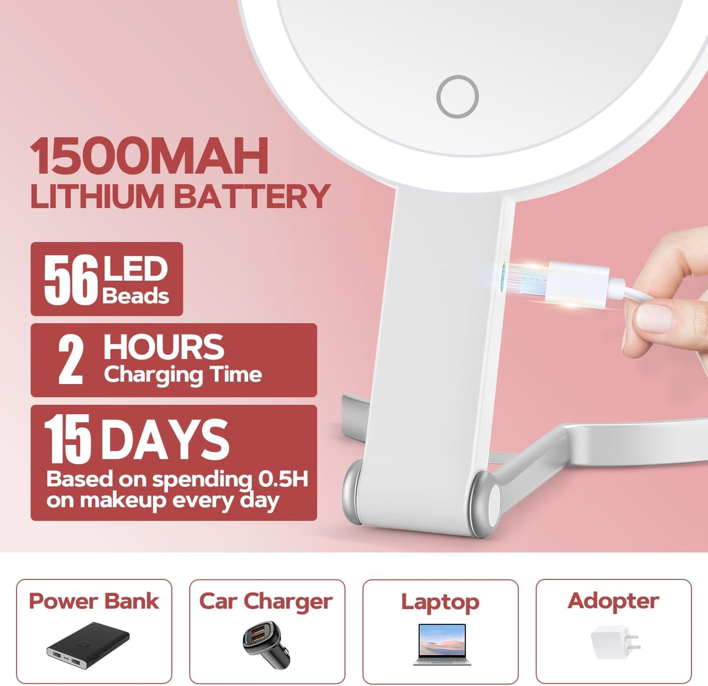 Lighted Makeup Mirror - 30X Magnifying with Adjustable Brightness | Portable Handheld Vanity Mirror for Women