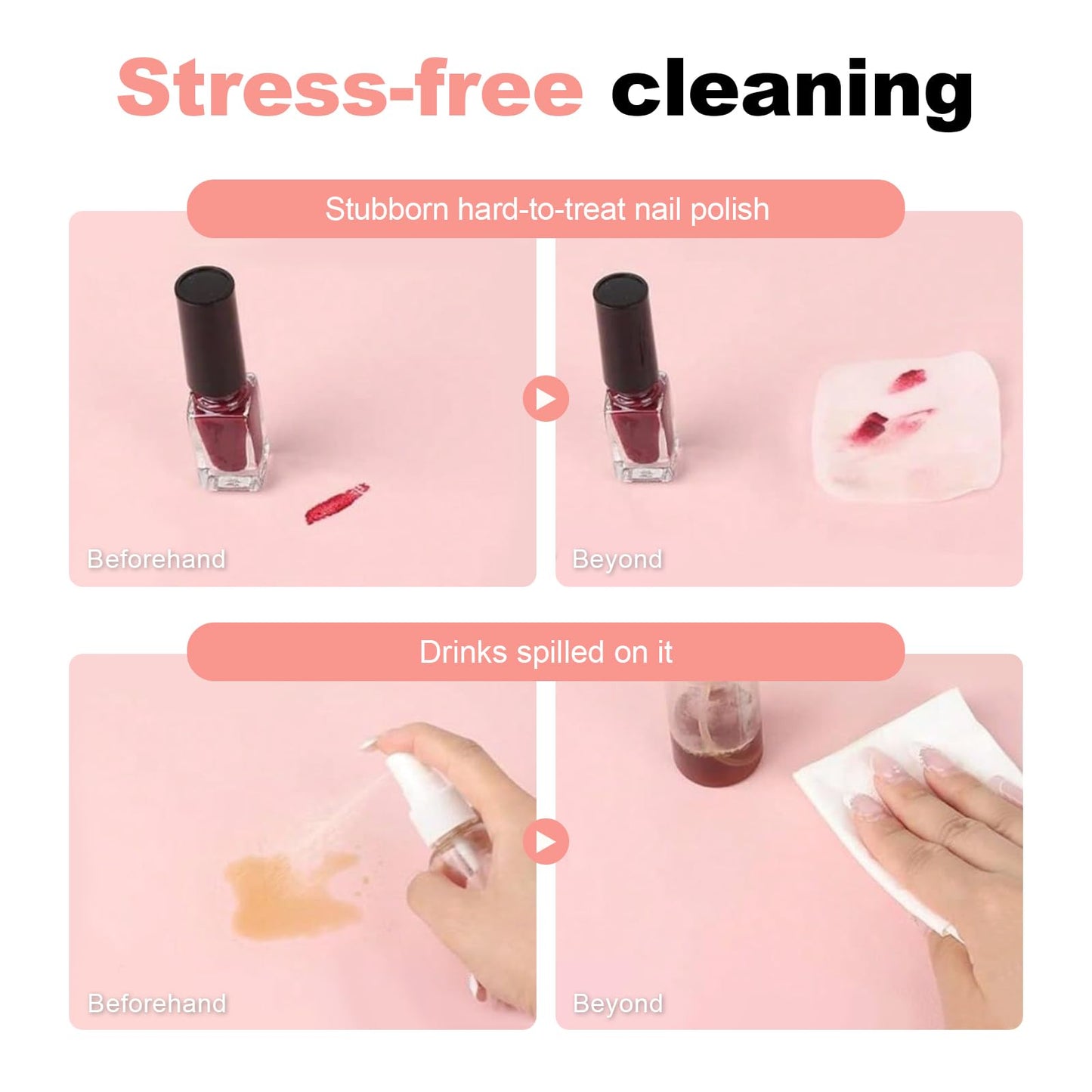 Foldable Nail Mat for Table, Waterproof PU Leather Manicure Pad, Non-Slip Desk Protector for Nail Tech & Salon, Portable Easy Clean Large 60x30cm Nail Art Station Mat (Pink)