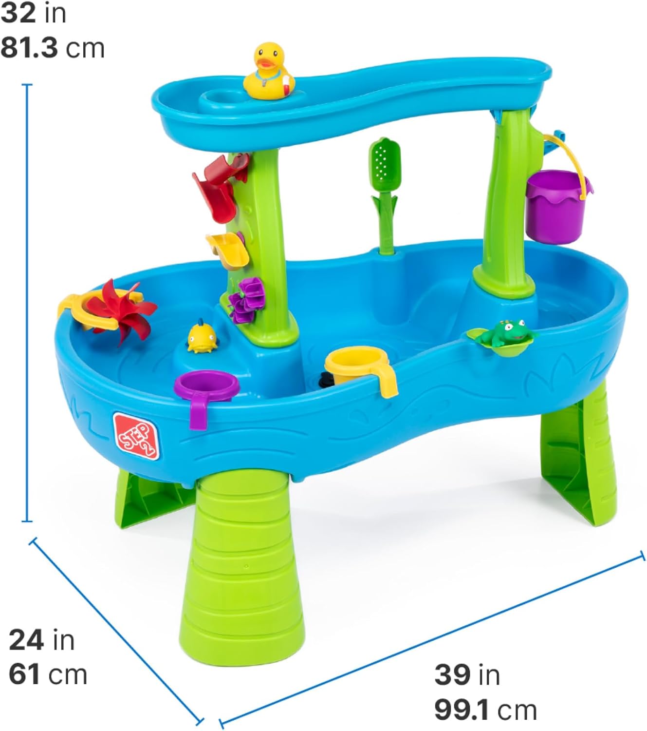 Step2 Rain Showers Splash Pond Water Table | Kids Sensory Playset with 13 Accessories for Outdoor Fun, Blue & Green, Ages 1.5+