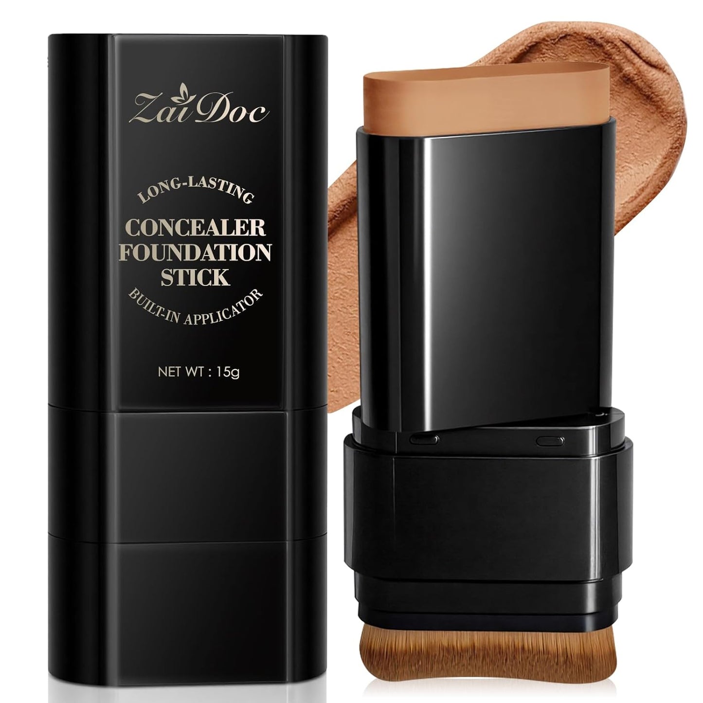 Golden Shimmer 2-in-1 Body Stick - Cream Bronze Highlighter with Blending Brush | Long-Lasting Glow, 0.51oz