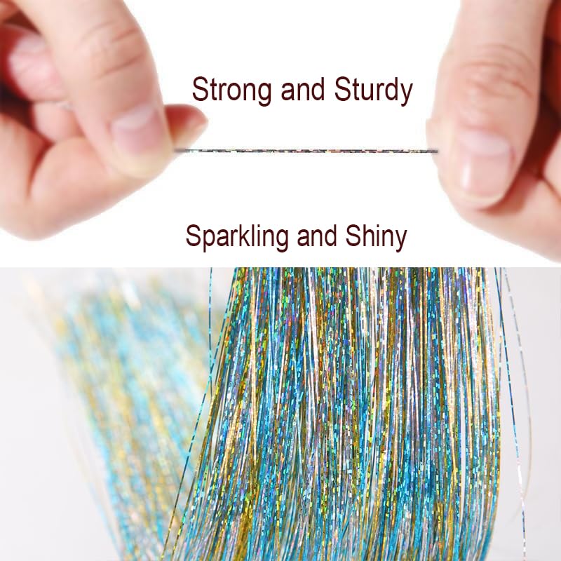 Gold Turquoise Hair Tinsel - Ice Crystal Effect, 48 Inch, 1250 Strands | Heat Resistant Sparkling Glitter for Women Party Cosplay