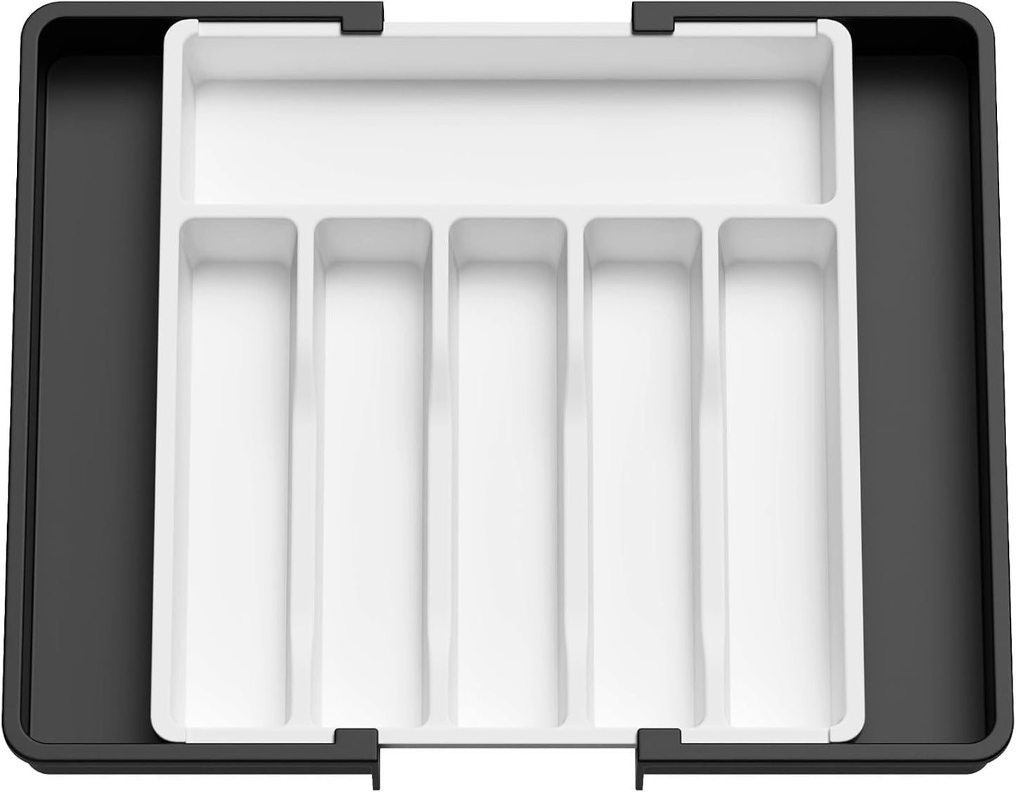Expandable Silverware Organizer - BPA-Free Plastic Utensil Tray for Kitchen Drawer | Space-Saving Cutlery Holder, Black, 8.5-14 x 12 x 1.5 Inch