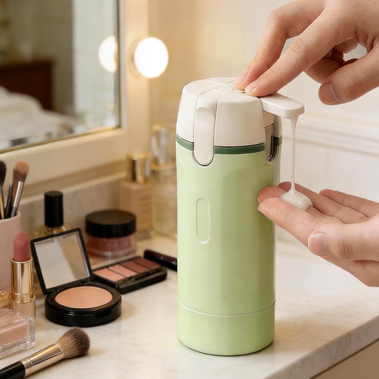 Travel Pump Dispenser Bottles - 4 in 1 Leak-Proof 30ML Containers with Measurement Scale & Labels | Green