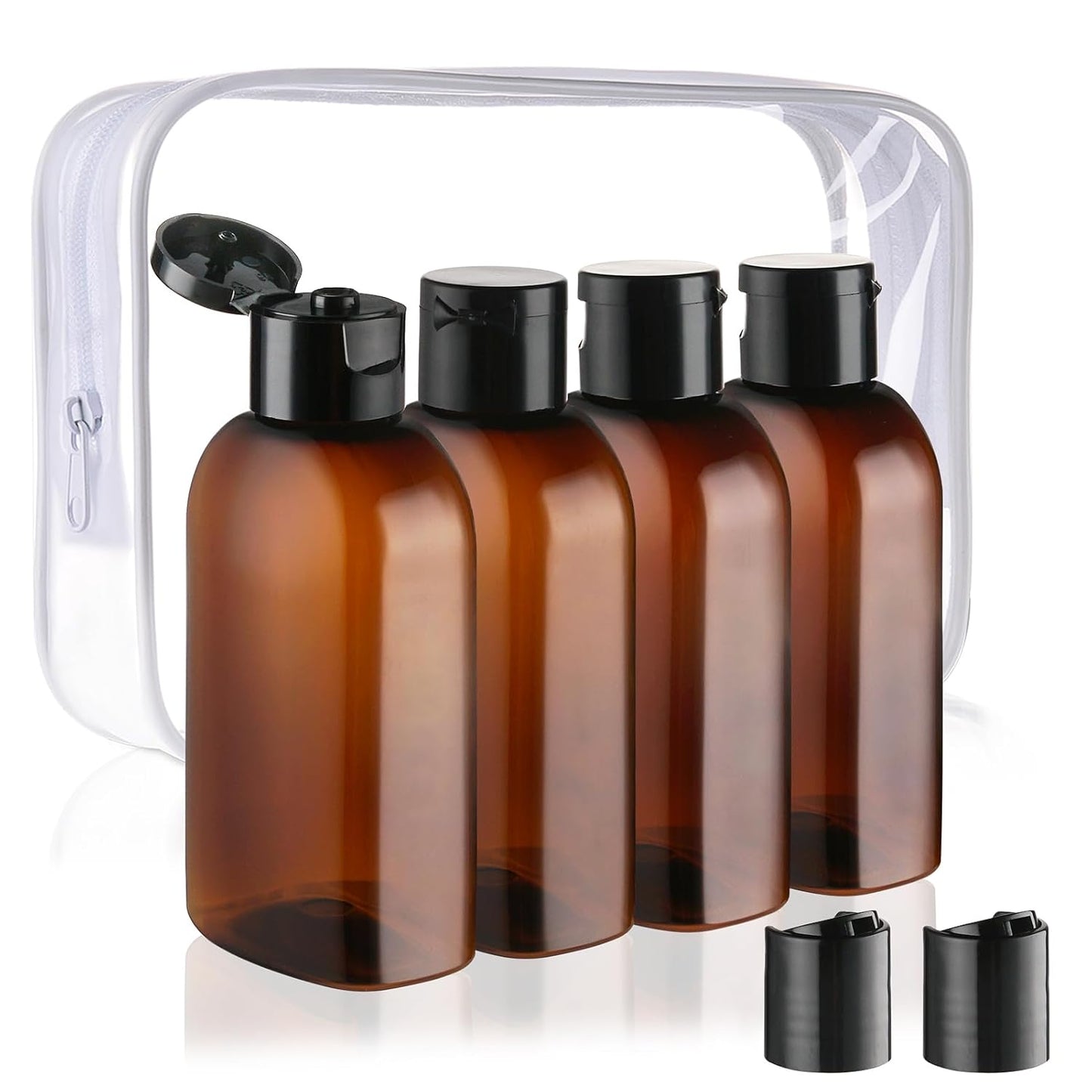 Travel Toiletries Bottles Set - 4PCS 3.4oz Leak Proof Shampoo & Conditioner Containers | TSA Approved Squeeze Bottles