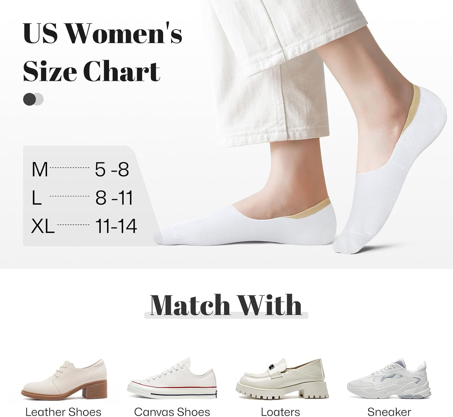No Show Socks for Women - Non-Slip Flat Boat Line | 4-8 Pairs Available