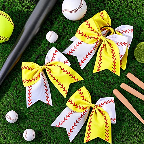 WILLBOND Yellow Baseball Hair Bows - 10-Pack 6.5 Inch Ponytail Holders