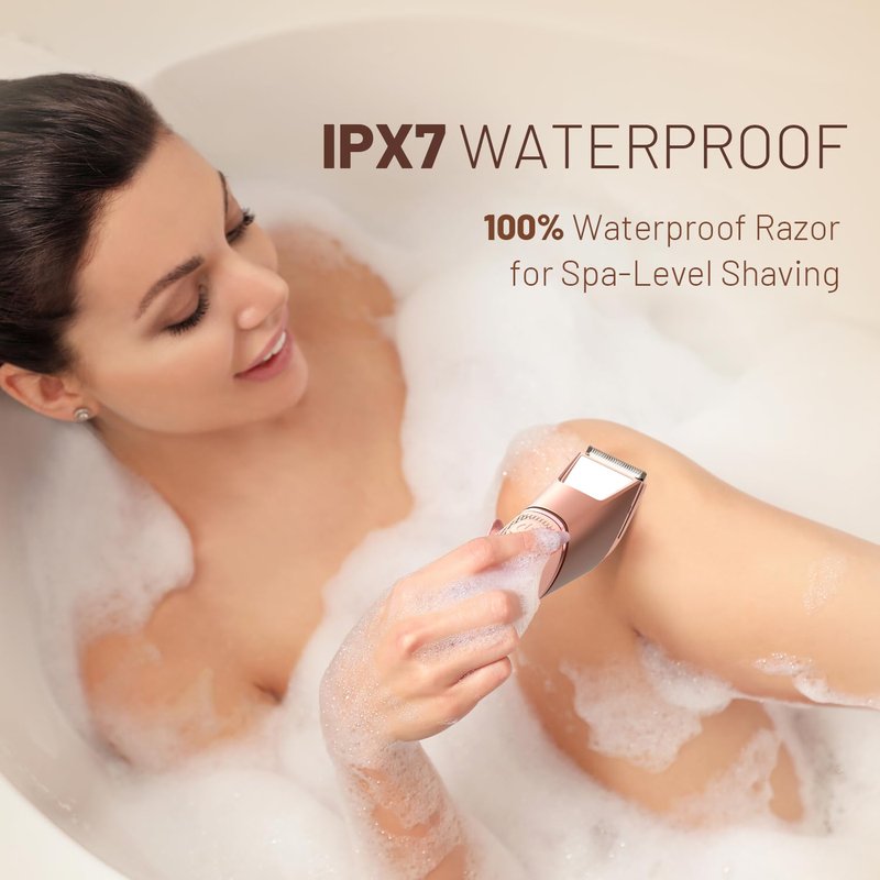 LGTGH Rechargeable Bikini Trimmer for Women: Pubic Hair Razor with Mirror & LED Light - IPX7 Waterproof Electric Shaver, Travel Lock & Ceramic Blades for Legs Underarm - Pinkish