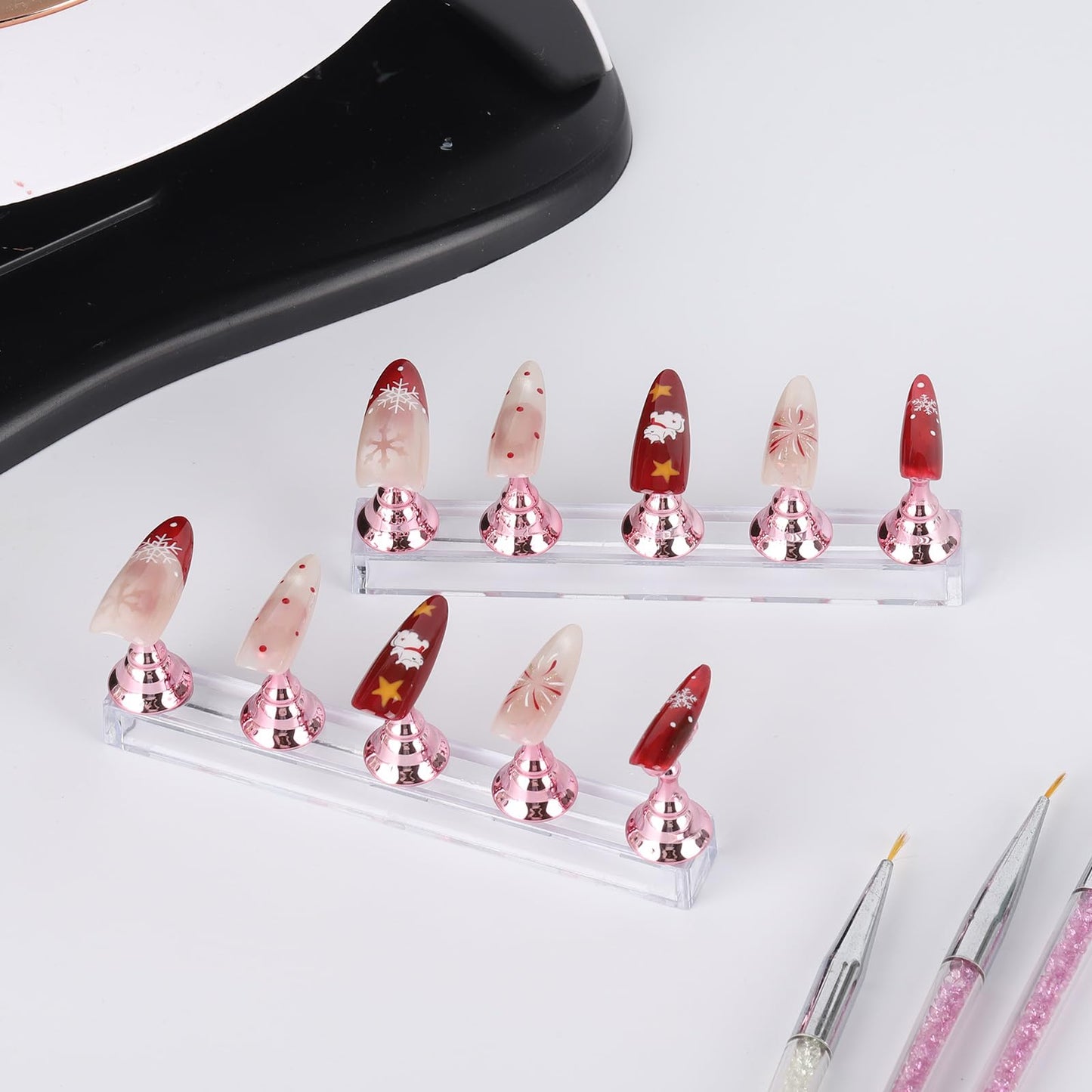 Tbestmax Magnetic Nail Stand for Press On Nails Art Display Practice 2 Sets with case, Fake Nail Holder Tips with 500 PCS Double-Sided Tape for DIY Salon Supplies -Pink