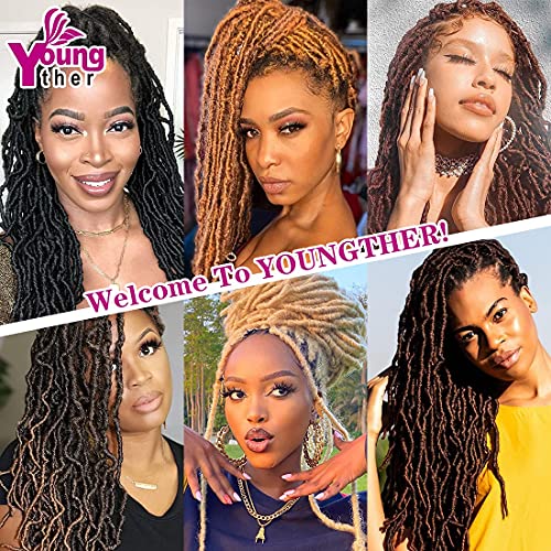 Youngther 18 Inch Faux Locs Crochet Hair 6 Packs Soft Goddess Locs Pre Looped for Black Women - 1B#