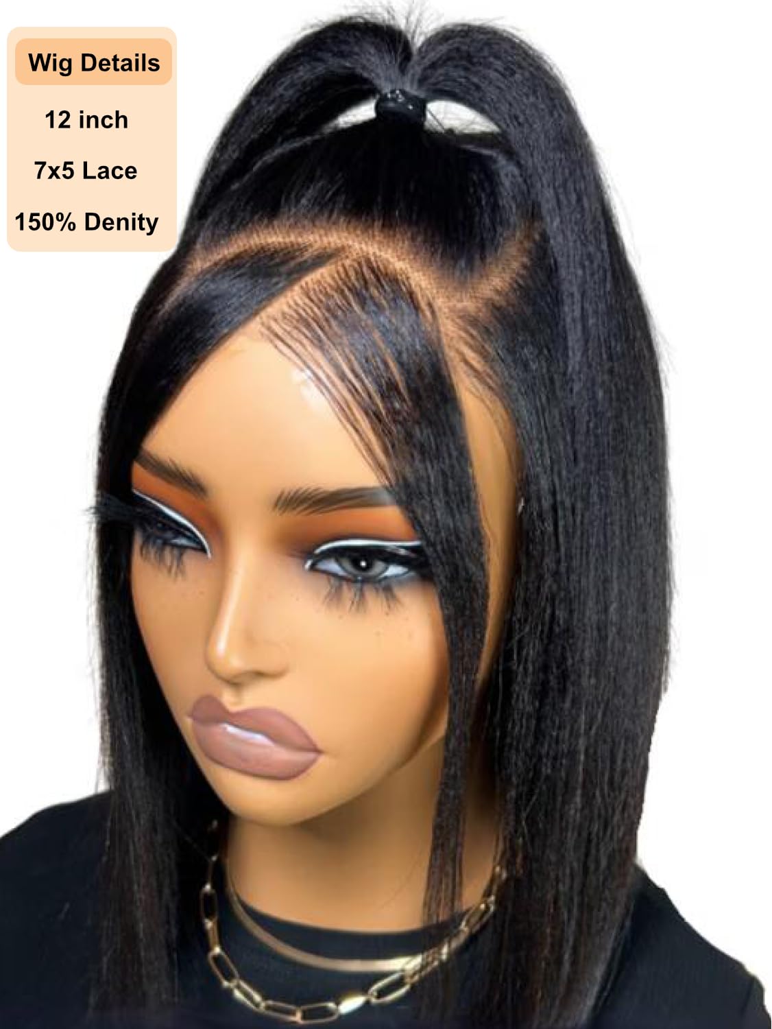 UNICE Yaki Straight Bob Human Hair Drawstring Wig Bye Bye Slip Glueless 7x5 Lace Front Wigs Human Hair Pre Plucked Pre Cut Bleached Knots Pre Everything Put On and Go Wig 12 inch