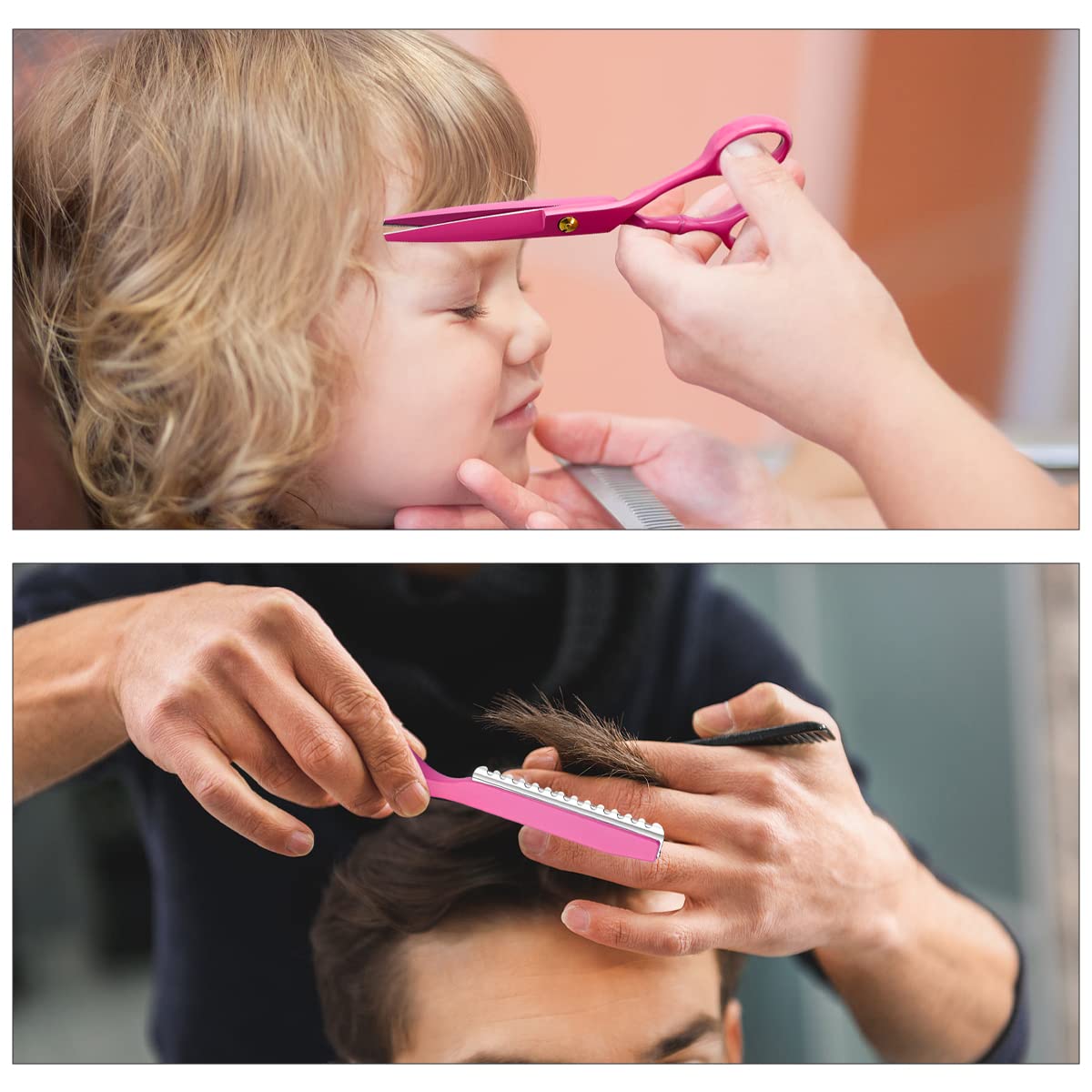 Professional Hair Cutting Scissors Sets Stainless Steel Barber Hairdressing Scissors Multifunctional Salon Thinning Scissors Straight Shears Tools for Men Women Home Use (Pink)