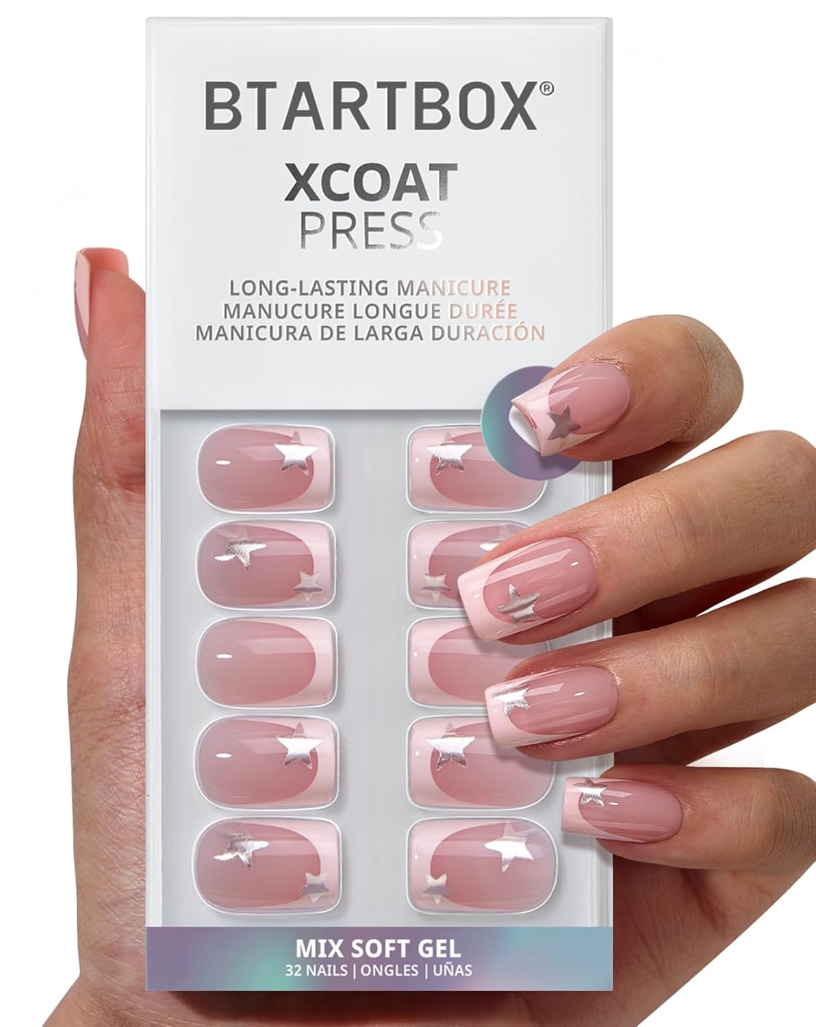 Press On Nails Almond - 3D Polka Dot Glitter Medium Nails | 32-Piece All-in-One Kit with Glue & Adhesive Tabs