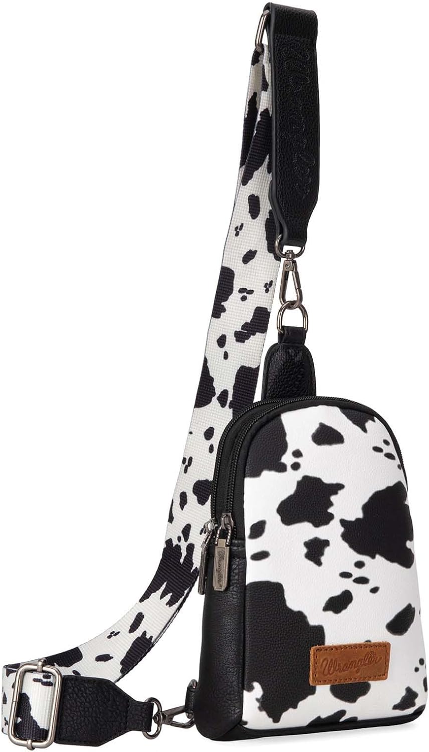 Wrangler Cow Print Crossbody Bag for Women - Western Sling Purse with Adjustable Strap