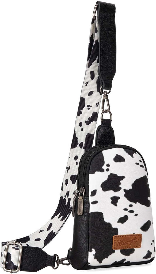 Wrangler Cow Print Crossbody Bag for Women - Western Sling Purse with Adjustable Strap