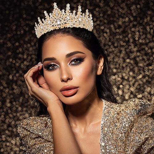 Semato Gold Crown for Women Tiaras with Gemstones – Baroque Vintage Headpiece (Gold)