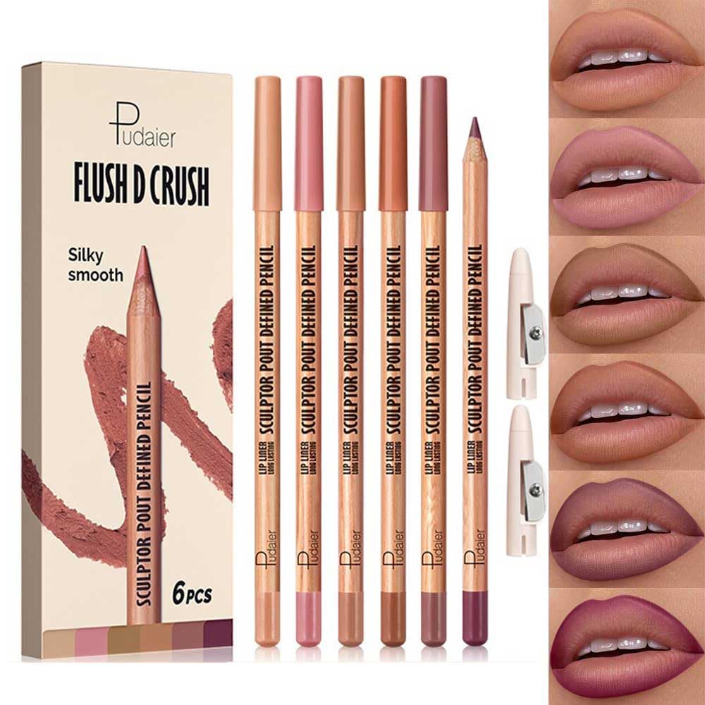 6Pcs Rosy Nude Harmony Lip Liner Set - Long-Lasting Creamy Formula for Soft Pink, Rose & Mauve Looks | Smudge-Proof Definition