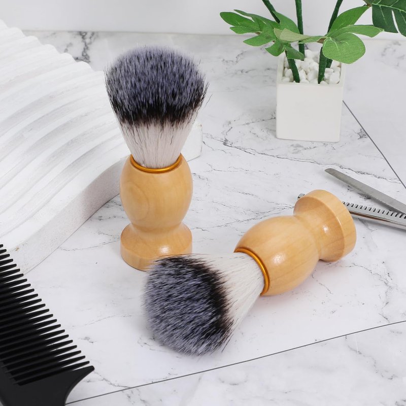 KALLORY Men S Shaving Brush 2-Pack with Soft Synthetic Bristles and Wooden Handle Handcrafted Salon Shave Tool for Beard Cleaning and Shaving Soap Application 4.05X1.22X1.22In