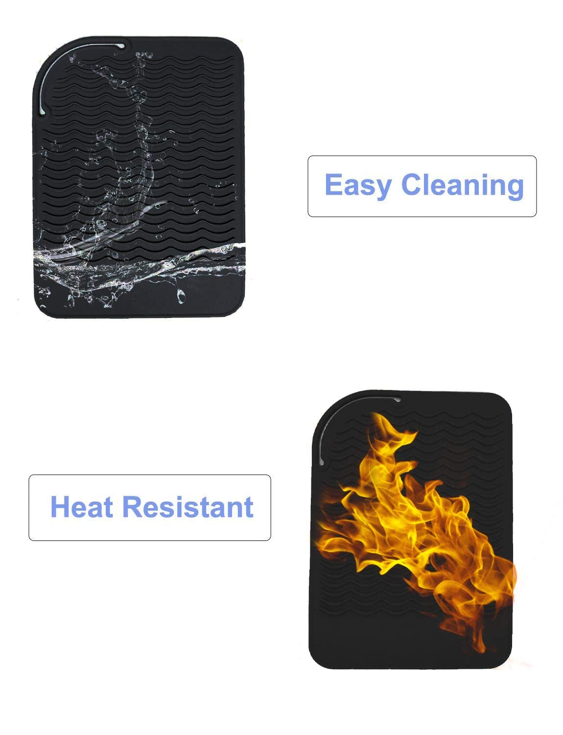 Heat Resistant Mat for Curling Irons & Flat Irons - Food Grade Silicone, 9" x 6.5", Black