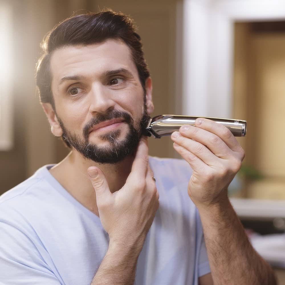 Wahl USA Stainless Steel Lithium-Ion Cordless Beard Trimmer for Men - Rechargeable All in One Men's Beard Trimmer with Rotary Ear & Nose Trimmer, & Detail Trimmer - Model 9818A