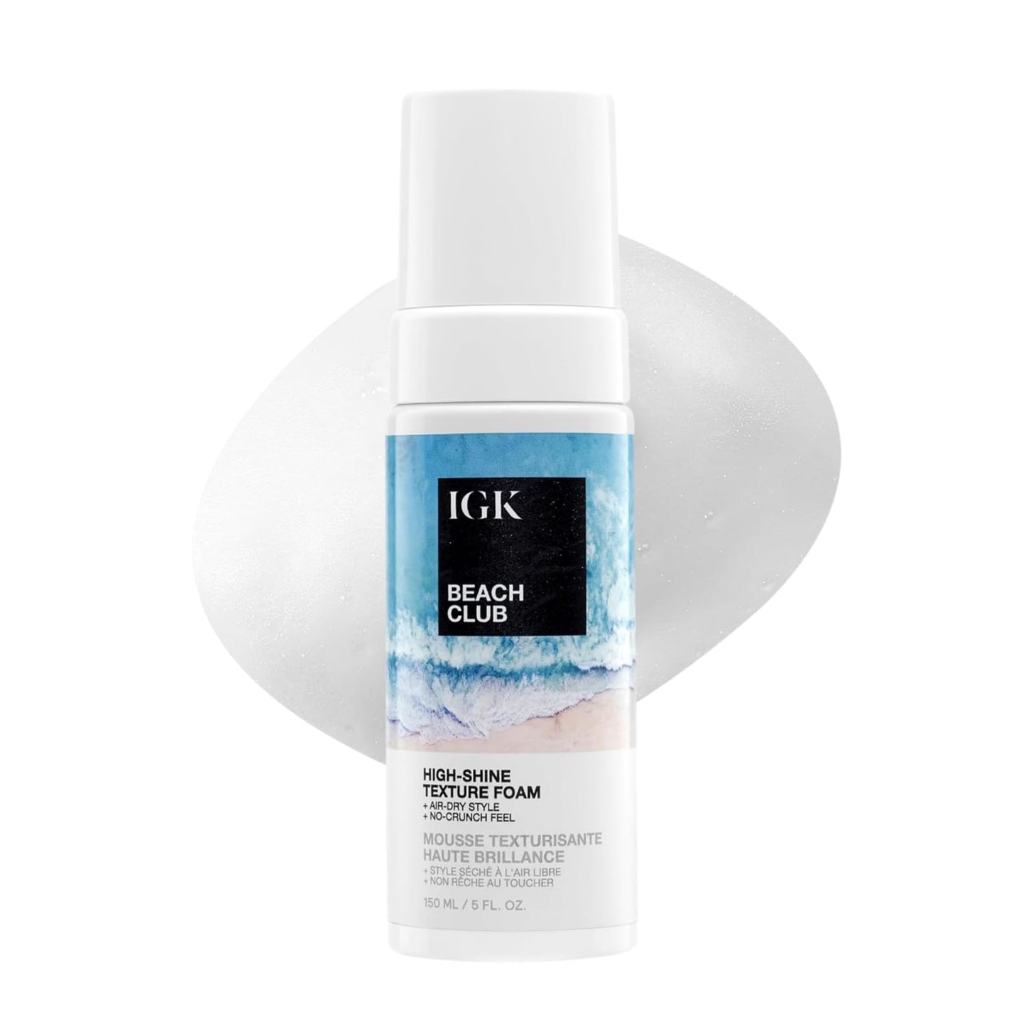IGK Beach Club High-Shine Texture Foam – Salt-Free Hair Mousse for Beach Waves – Air-Dry Styling Foam for Wavy, Curly & Straight Hair – Anti-Frizz with UV Protection – Vegan, 5 Oz